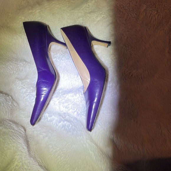 Caslon Nordstrom Size 9 Purple Leather Square Toe Pumps - Picture 2 of 6